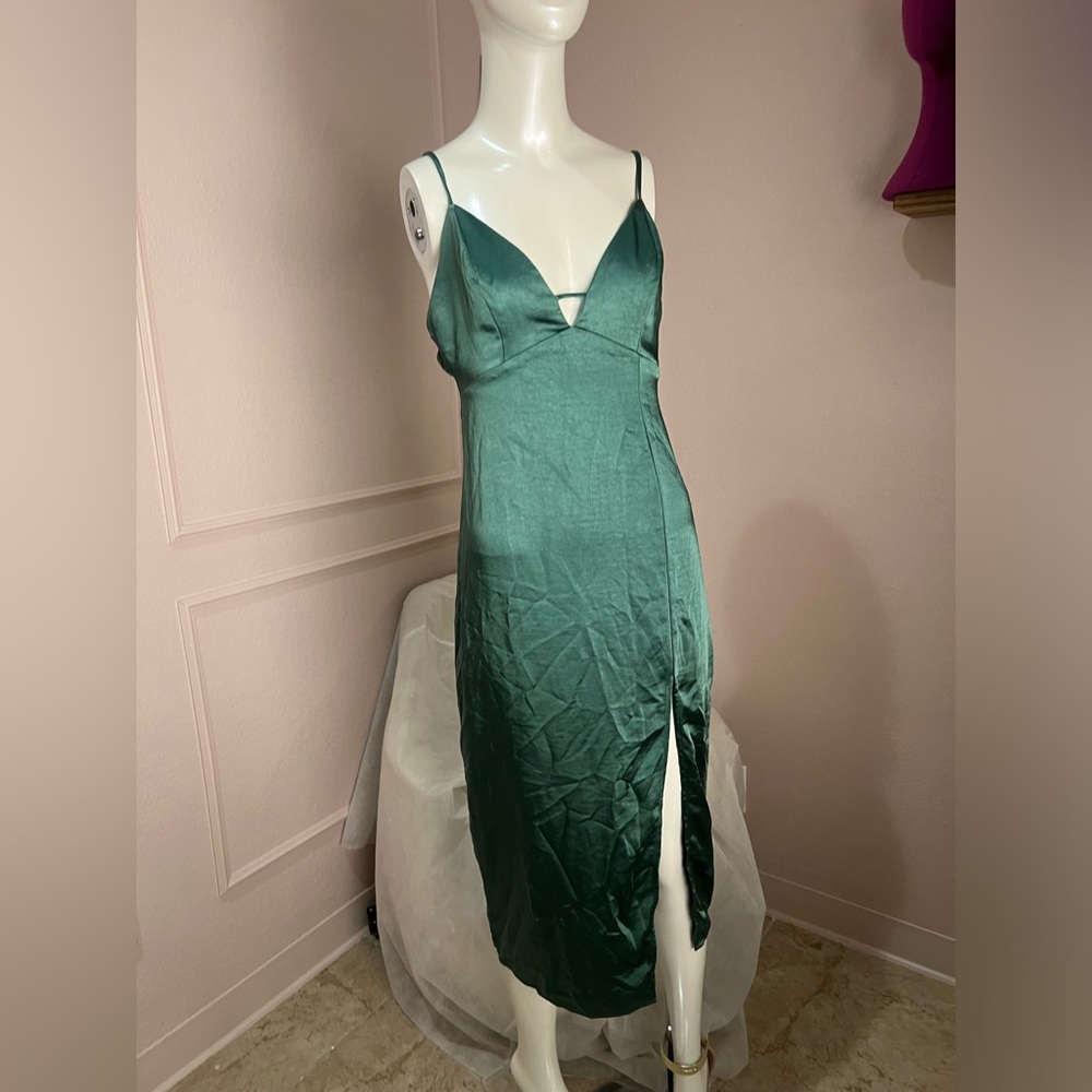 Target Midi Sage Green Slit Satin Dress Wild Fabl